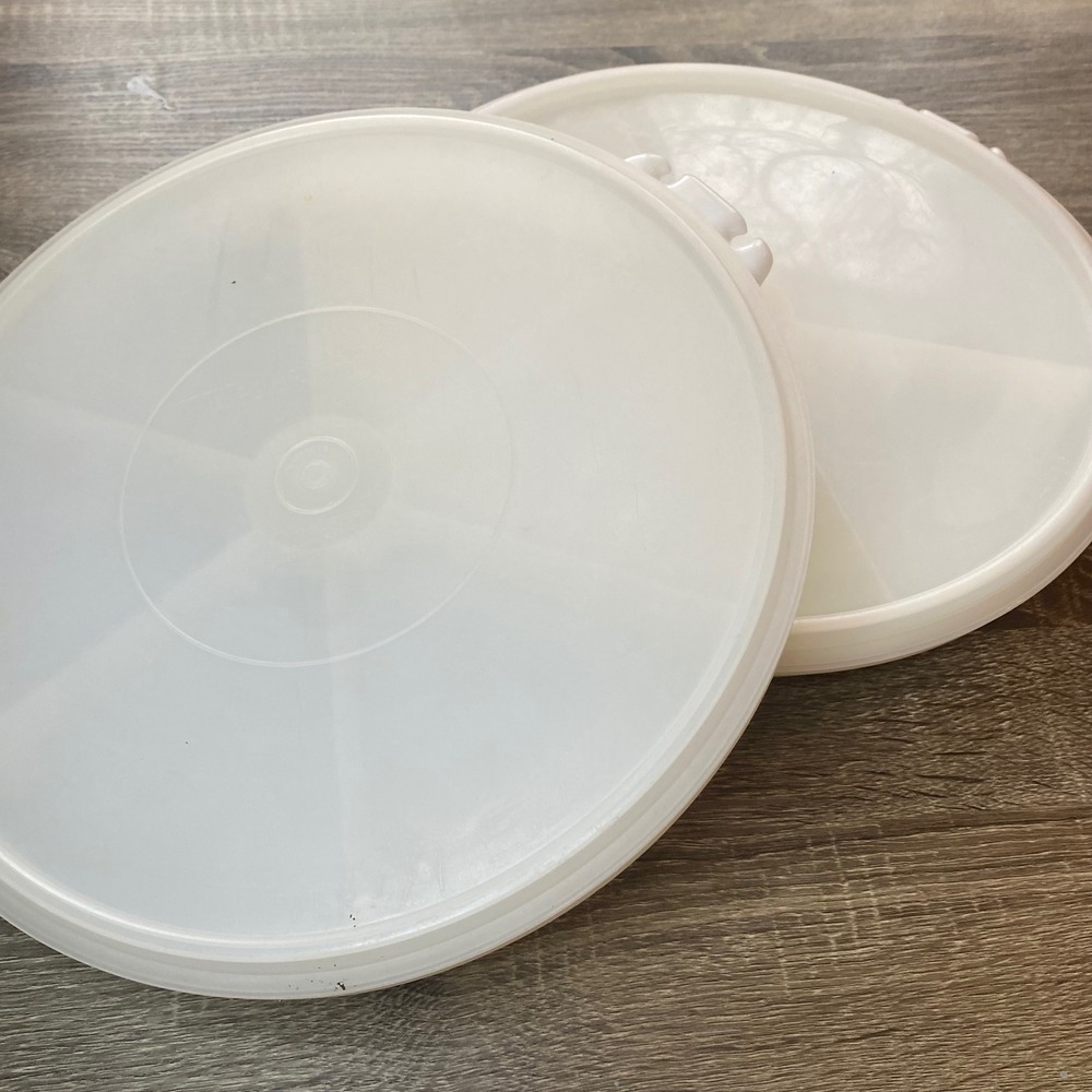 TWO Vintage Tupperware Divided Serving Trays with Lids White